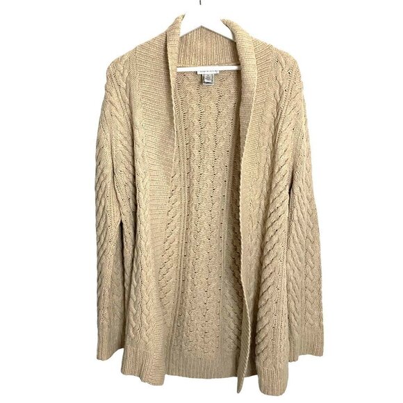 Talbots Collection Long Cable Knit Wool Angora Cashmere Cardigan Sz M Neutral - Picture 1 of 8